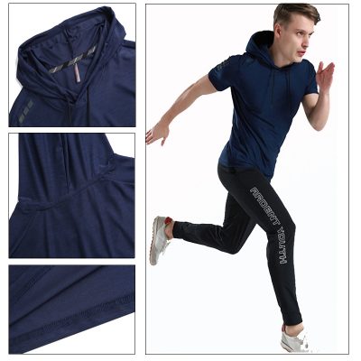 Áo Hoodie Tập Gym Nam Tay Ngắn Xanh Bích Mã BB561