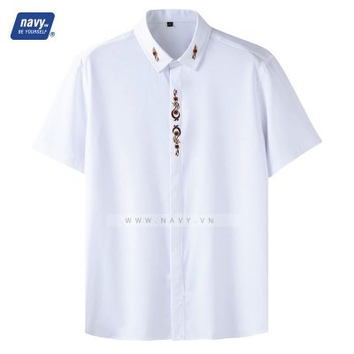 Sơ mi Big size Trắng họa tiết Navy BS2004