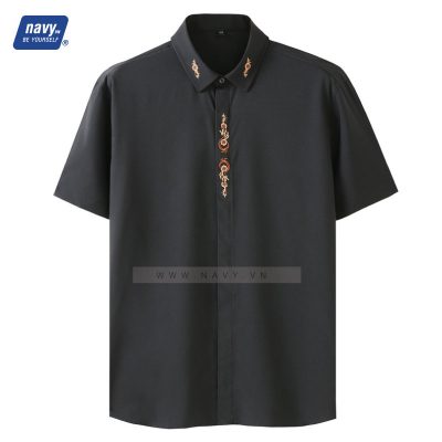 Sơ mi Big size Trắng họa tiết Navy BS2004