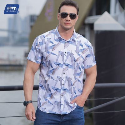 Áo Sơ Mi Nam Tay Ngắn Đủ Size Từ 55kg-160kg Navy BS2451