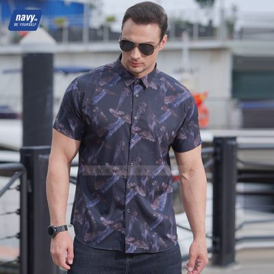 Áo Sơ Mi Nam Tay Ngắn Đủ Size Từ 55kg-160kg Navy BS2451