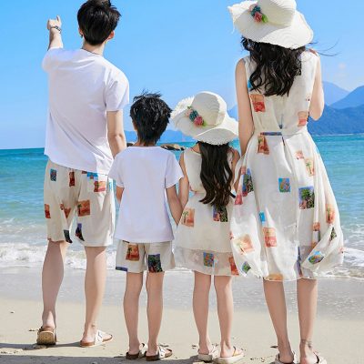 Bộ Áo Váy Gia Đình Đi Biển Mùa Hè NAD373: Lụa Mềm Mát, Co Giãn, Phong Cách
