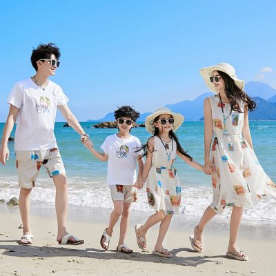 Bộ Áo Váy Gia Đình Đi Biển Mùa Hè NAD373: Lụa Mềm Mát, Co Giãn, Phong Cách