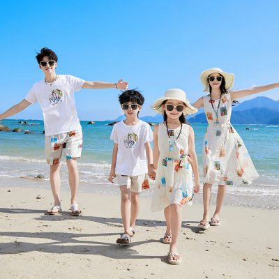 Bộ Áo Váy Gia Đình Đi Biển Mùa Hè NAD373: Lụa Mềm Mát, Co Giãn, Phong Cách
