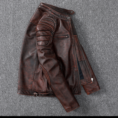 Áo da bò size lớn AKD019 nâu đỏ