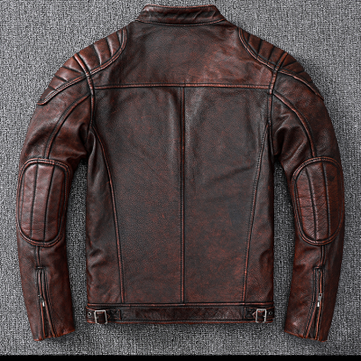 Áo da bò size lớn AKD019 nâu đỏ