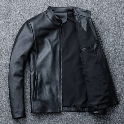 Áo da thật size to AKD018 đen