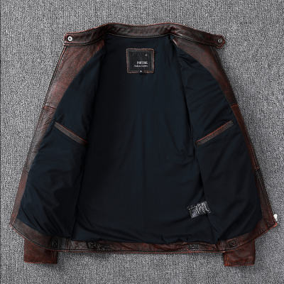 Áo da bò size lớn AKD019 nâu đỏ