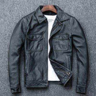 Áo da bò thật big size AKD014 đen