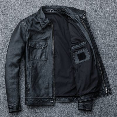 Áo da bò thật big size AKD014 đen