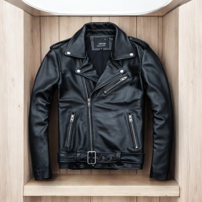 Áo bò thật nam AKD004 áo da đen