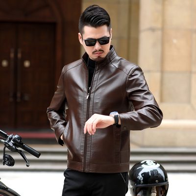 Áo da cừu thật AKD009 nâu sẫm dày