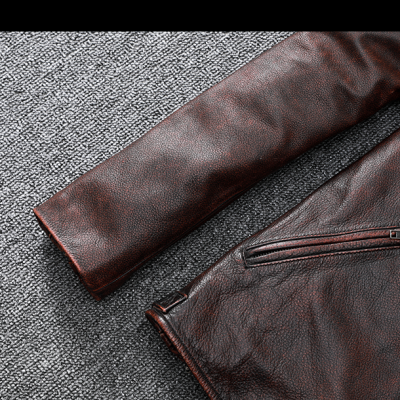 Áo da bò size lớn AKD019 nâu đỏ