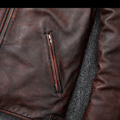 Áo da bò size lớn AKD019 nâu đỏ