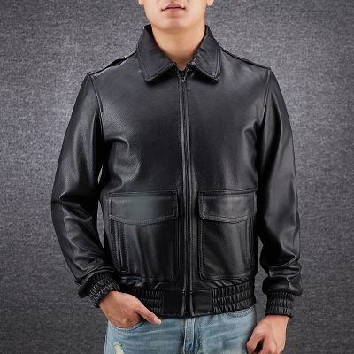 Áo da bò nam béo AKD021 đen