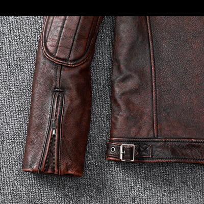 Áo da bò size lớn AKD019 nâu đỏ