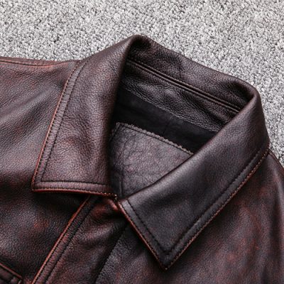 Áo da nam size lớn AKD027 nâu đỏ