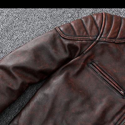 Áo da bò size lớn AKD019 nâu đỏ