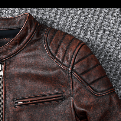 Áo da bò size lớn AKD019 nâu đỏ