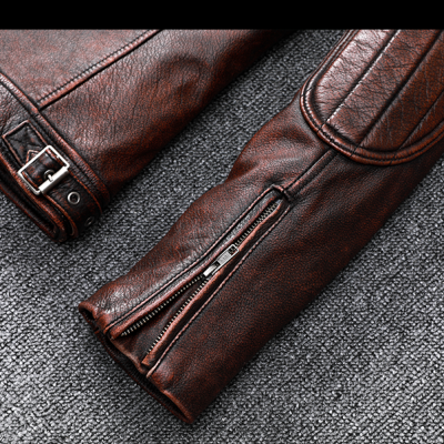 Áo da bò size lớn AKD019 nâu đỏ