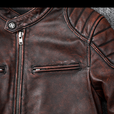 Áo da bò size lớn AKD019 nâu đỏ