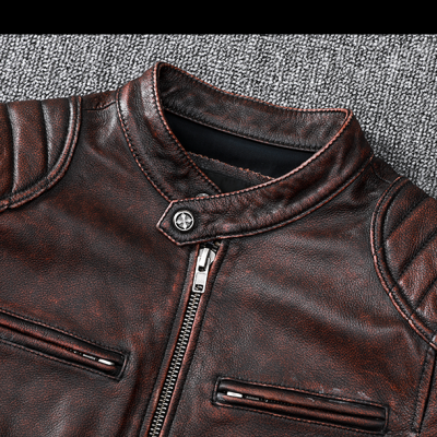 Áo da bò size lớn AKD019 nâu đỏ