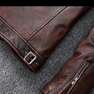 Áo da bò size lớn AKD019 nâu đỏ