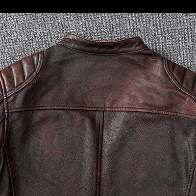 Áo da bò size lớn AKD019 nâu đỏ