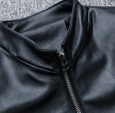 Áo da thật size to AKD018 đen