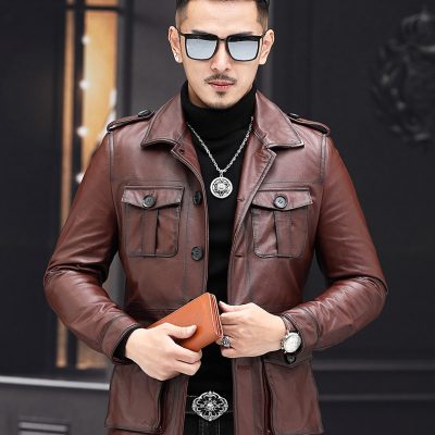 Áo da nam đẹp AKD005 màu nâu