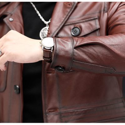 Áo da nam đẹp AKD005 màu nâu