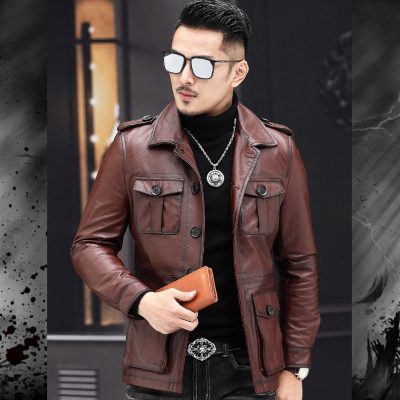 Áo da nam đẹp AKD005 màu nâu