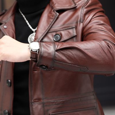 Áo da nam đẹp AKD005 màu nâu