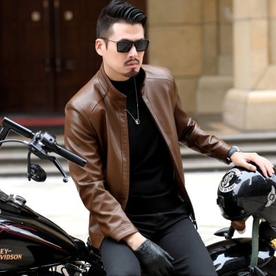 Áo da cừu thật AKD009 nâu sẫm dày