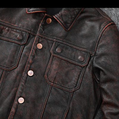 Áo da AKD001 nâu đỏ