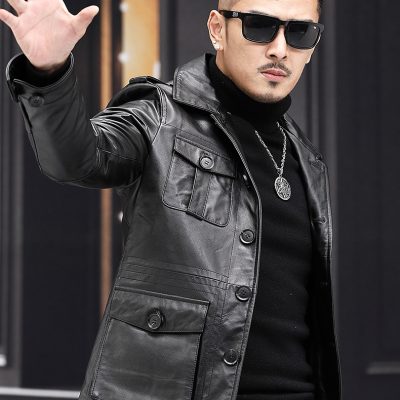 Áo da nam đẹp AKD005 màu nâu