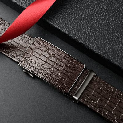 Thắt Lưng Da Bò Thật Khóa Tự Động, Đầu Khóa Hợp Kim DND007 Nâu