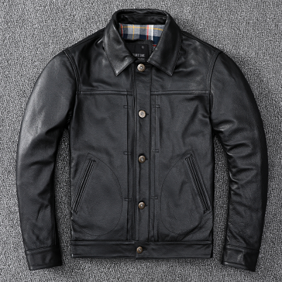 Áo da bò nam đẹp AKD036 đen