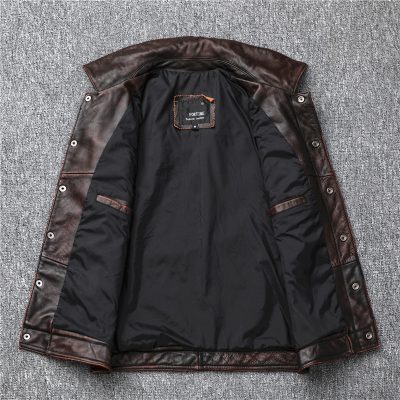 Áo gile da bò nam AKD035 nâu đỏ