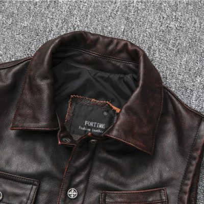 Áo gile da bò nam AKD035 nâu đỏ