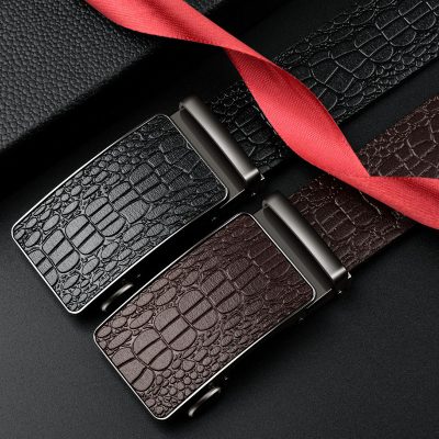 Thắt Lưng Da Bò Thật Khóa Tự Động, Đầu Khóa Hợp Kim DND007 Nâu