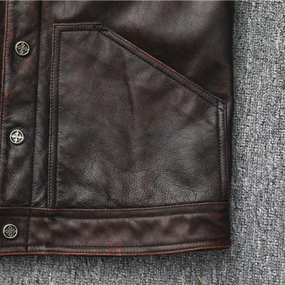 Áo gile da bò nam AKD035 nâu đỏ