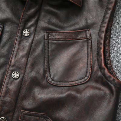 Áo gile da bò nam AKD035 nâu đỏ