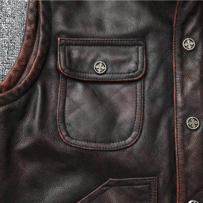 Áo gile da bò nam AKD035 nâu đỏ