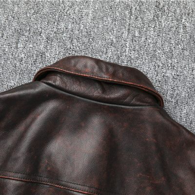 Áo gile da bò nam AKD035 nâu đỏ