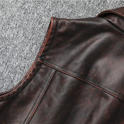 Áo gile da bò nam AKD035 nâu đỏ