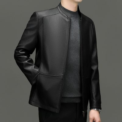 Áo da cừu cổ đứng AKD050 xám