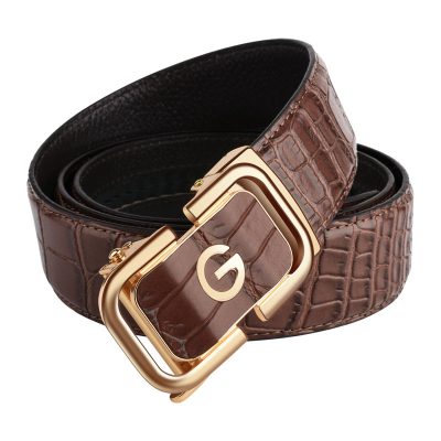 Thắt Lưng Da Bò Đầu Khóa Hợp Kim Tự Động Có Chữ DND008 116 Nâu G