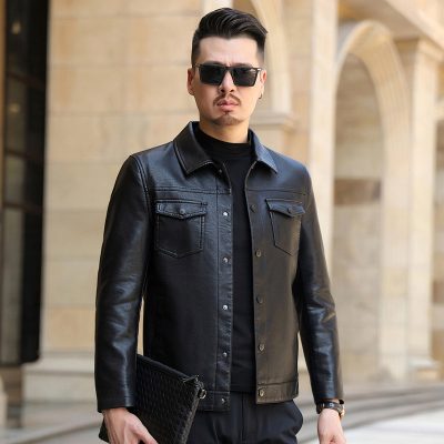 Áo da nam thật AKD048 màu nâu