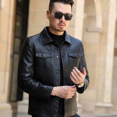 Áo da nam thật AKD048 màu nâu